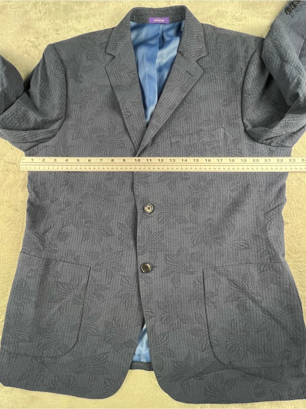 Alan Flusser Seersucker Blazer Mens L Navy Blue Floral Striped Cotton Sport Coat